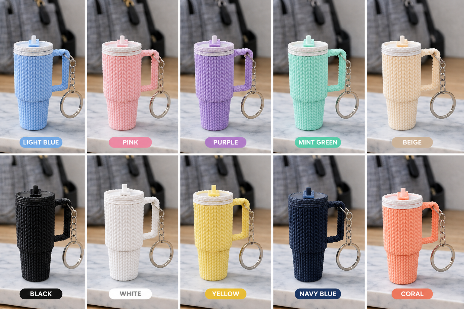 Knitted texture Stanley cup lip balm holder keychain