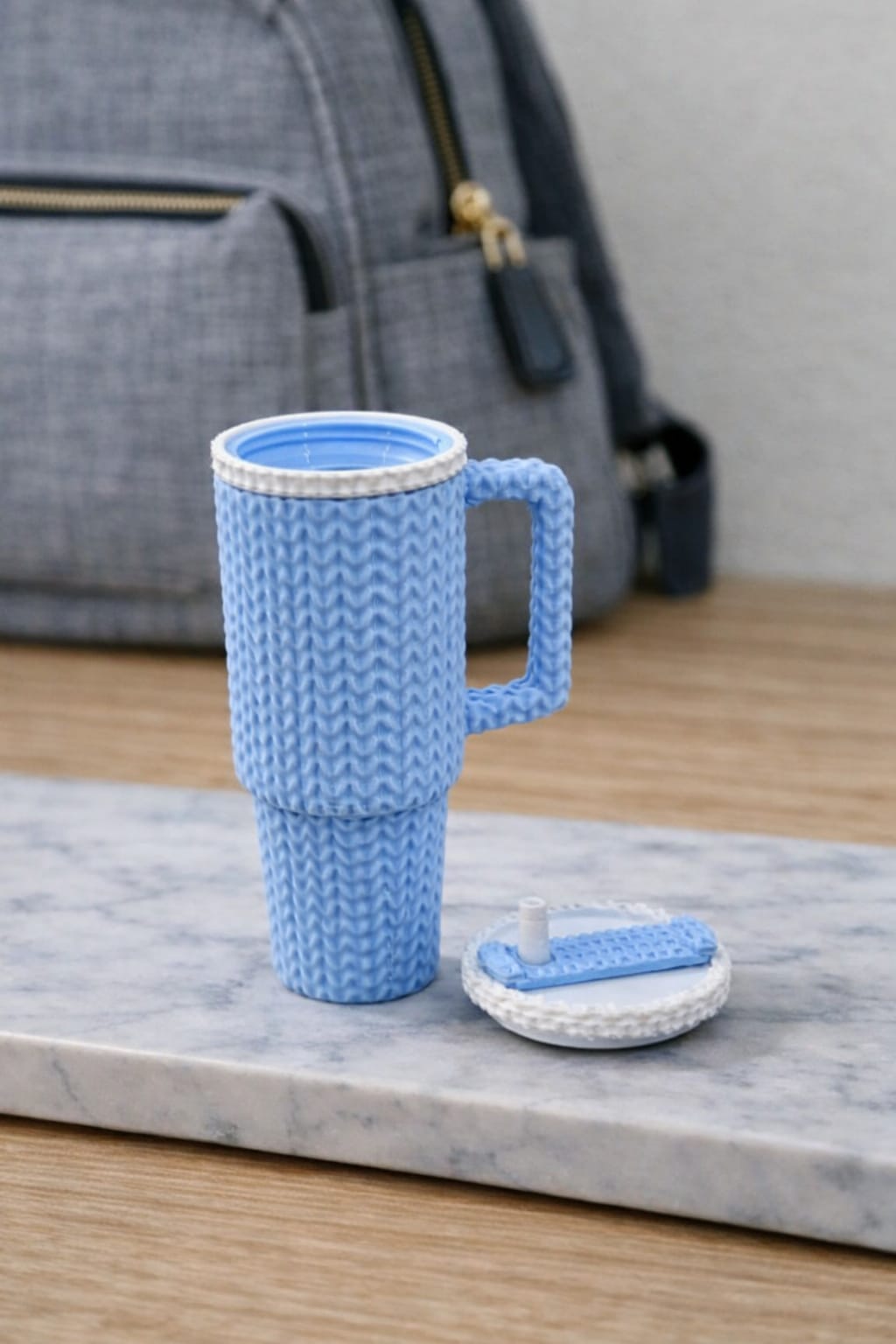 Knitted texture Stanley cup lip balm holder keychain